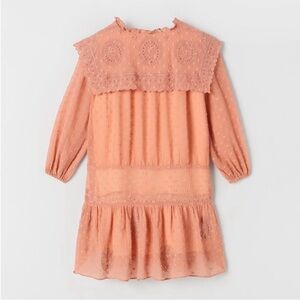 Zara Peach/Pink Textured Dot Dress